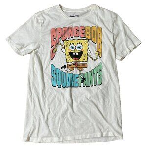 Sponge Bob Square Pants T-Shirt White Short Sleeve Shirt Top Unisex Medium